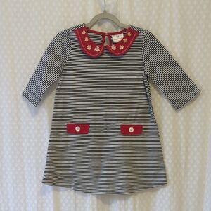 Hanna Andersson Striped Tunic with Red Peter Pan Collar Daisy Detail Girls 110/5